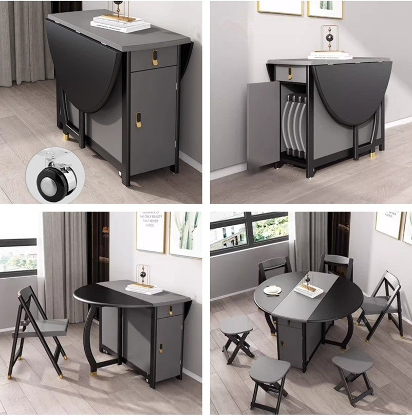 Black Grey Double Drop Leaf Round Dining Table with 4 Chairs – SPS ...