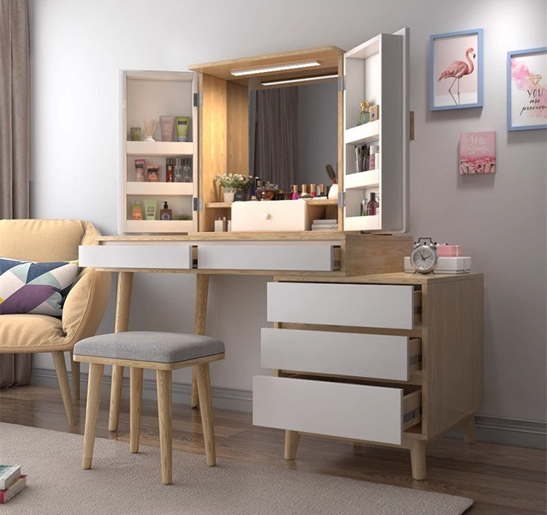 vanity table with light up mirror and stool
