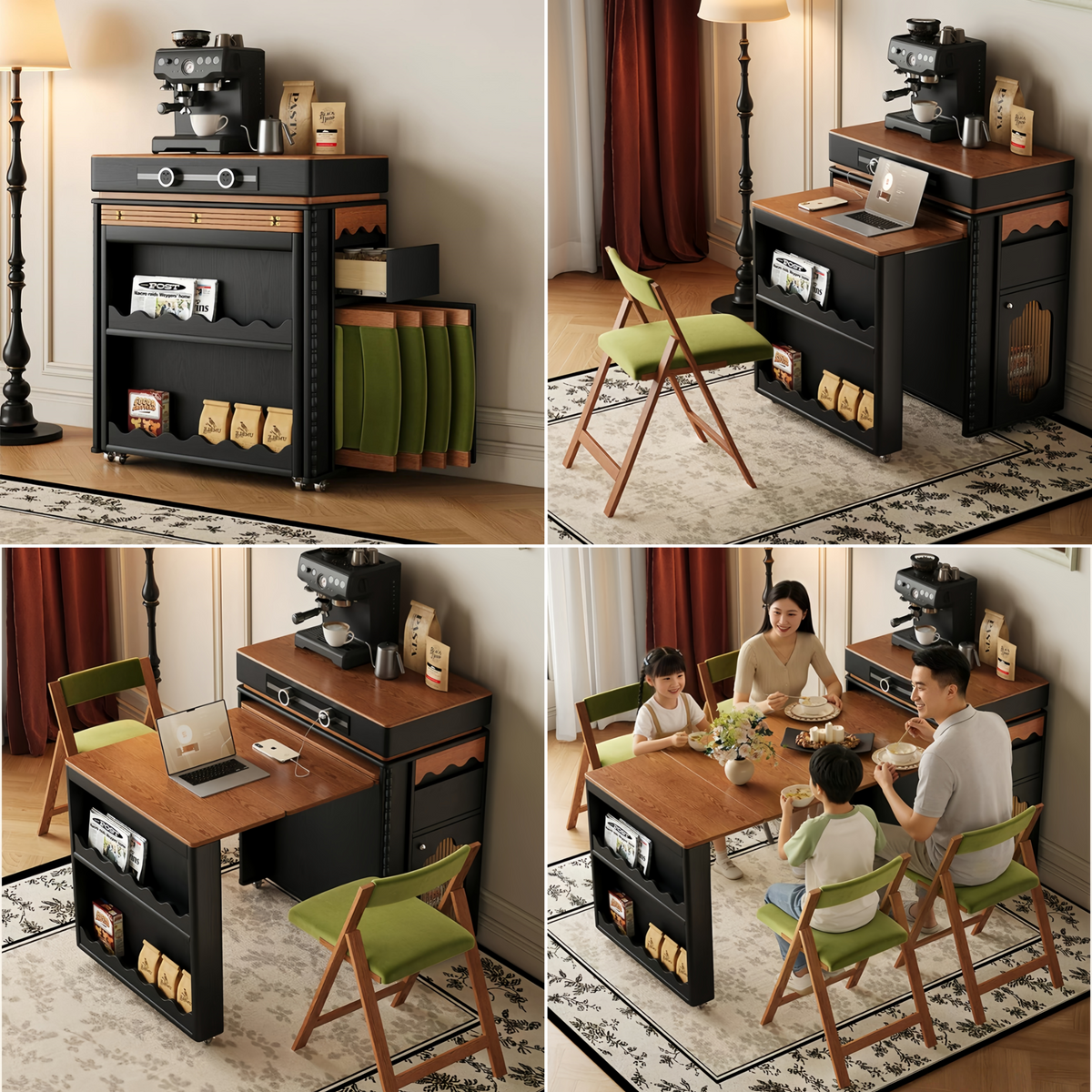 Nordic Retro Extendable Kitchen Island Table with 4 Chairs – SPS FURNTIURE