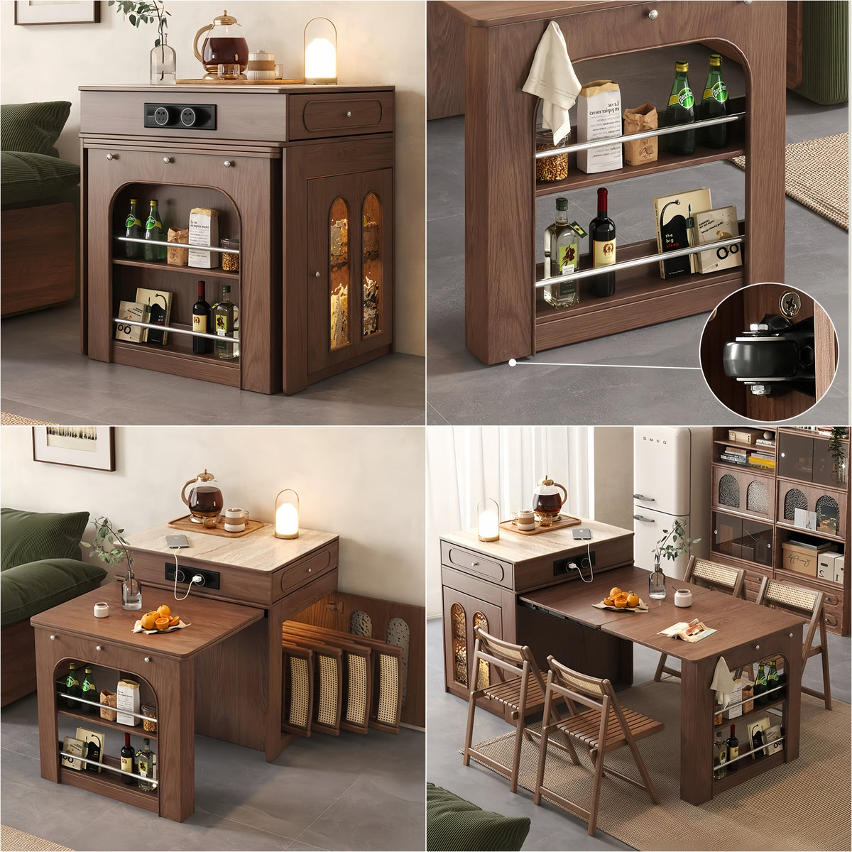 Solid Wood Extendable Kitchen Island Table with 4 Folding Chairs – SPS ...
