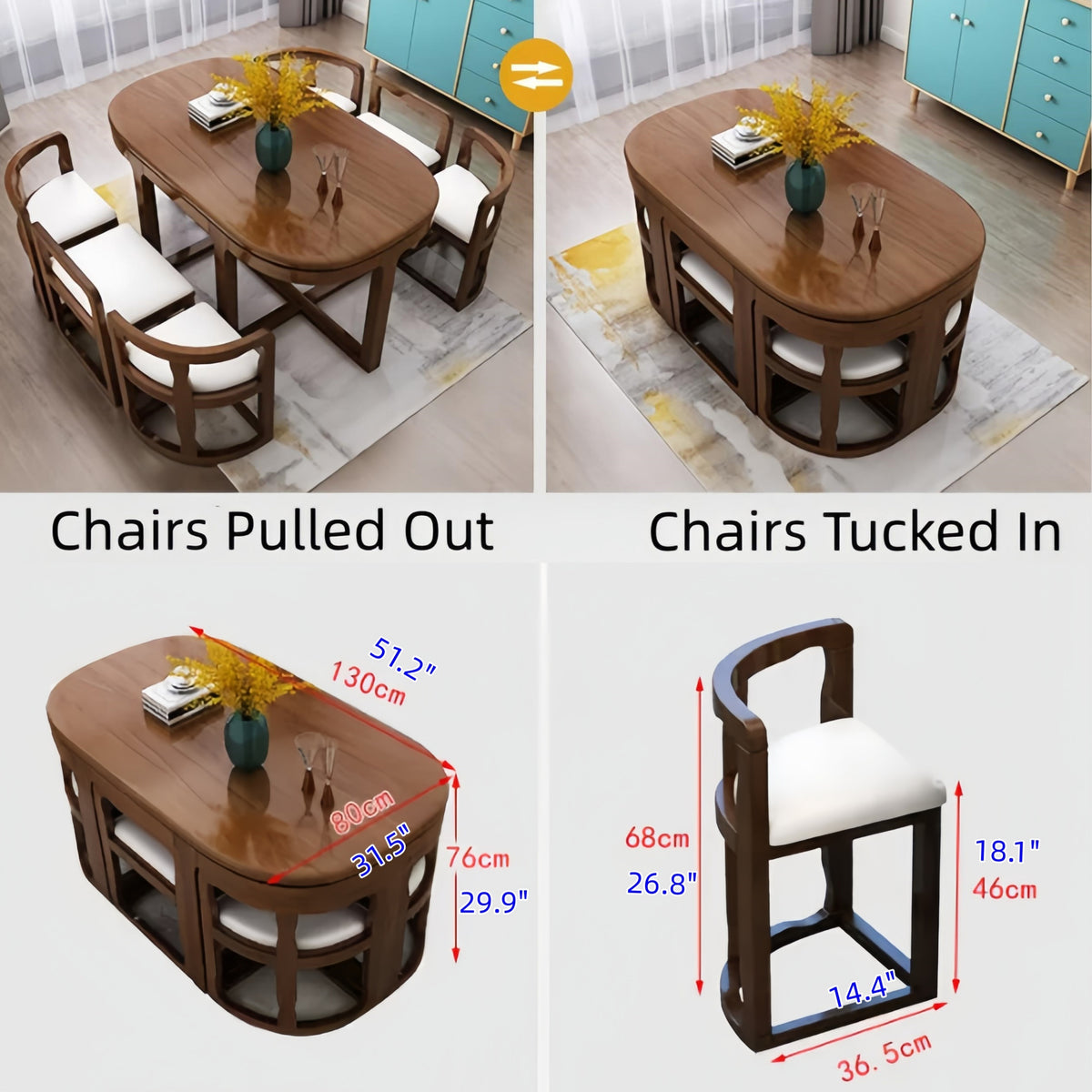 Solid Wood Nesting Dining Table with 6 Chairs – SPS FURNTIURE