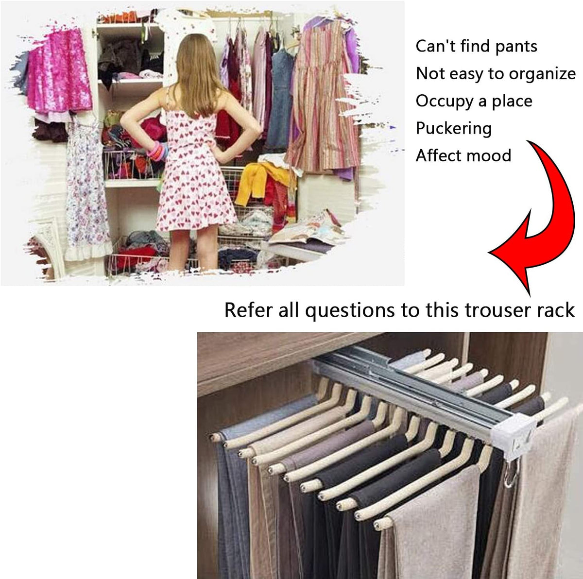 Space Saving 22 Arms Steel Pull Out Pants Rack for Closet SPS