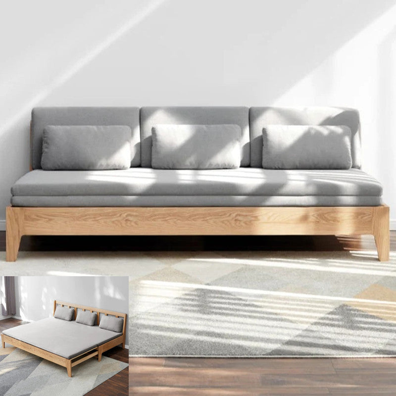 Japandi Solid Wood Minimalism Rattan Back Support Sofa Bed – Space