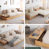 Japandi Solid Wood Sofa Bed with Liftable Armrest Storage Box