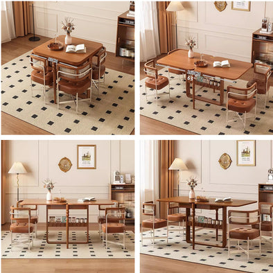 Extendable Tabletop Solid Wood Dining Table with 4 Chairs