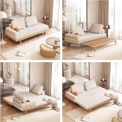 Tatami Pull Out Corduroy Fabric Solid Wood Frame Sofa Bed