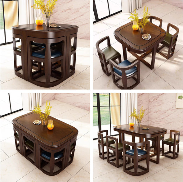 Space Saving Solid Wood Nesting Dining Table and Chairs Set