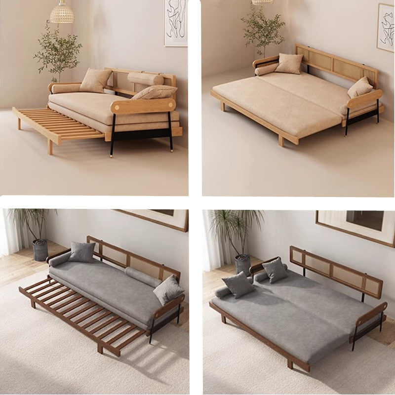 Japandi Solid Wood Minimalism Rattan Back Support Sofa Bed – SPS