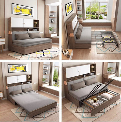 Sofa Bed With Underneath Storage and Book Shelf