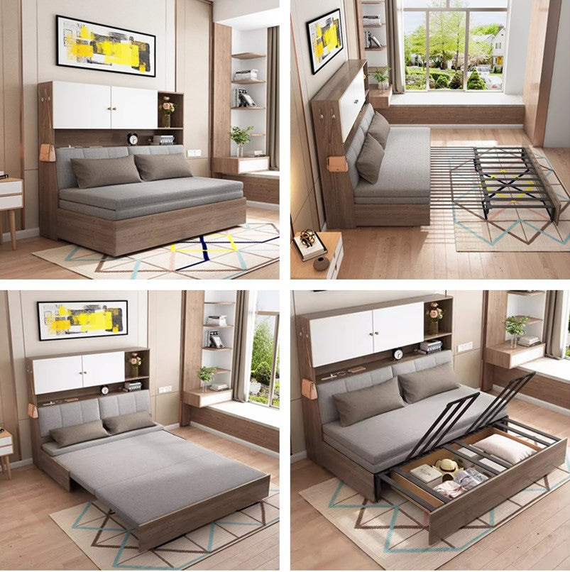 schlafsofa mit aufbewahrung Schlafsofa mit Stauraum darunter und Bücherregal