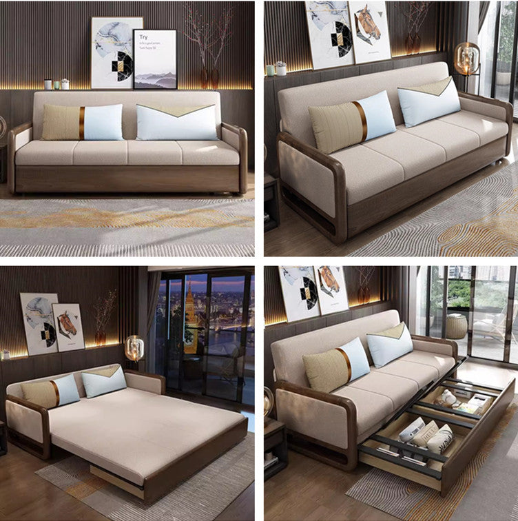 Solid Wood Armrest Sofa Bed With Underneath Storage – SPS FURNTIURE