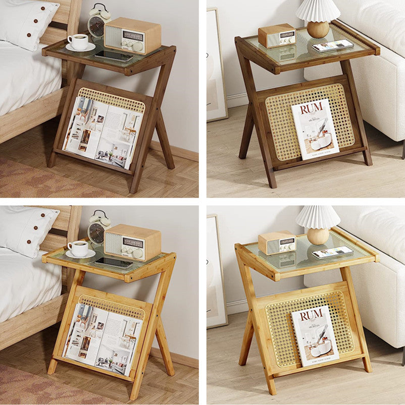 Triangle Rattan End Table Bamboo Rattan End Table with Storage – SPS FURNTIURE