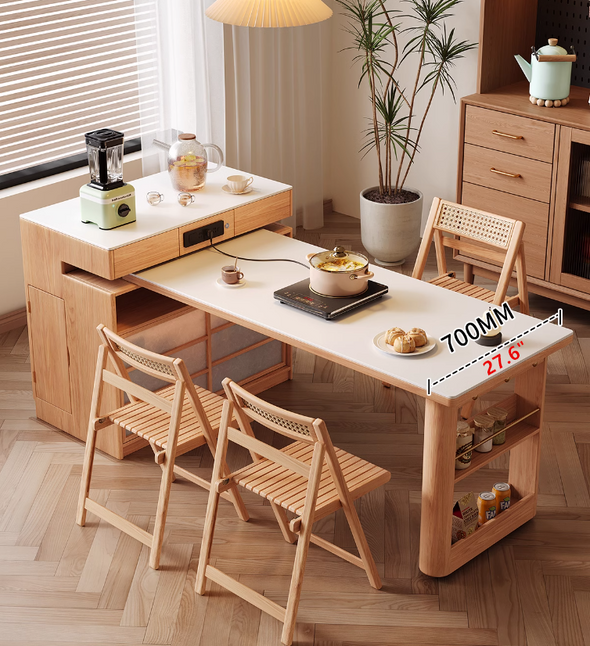 Rotating Island Table with Chair Storage and Sideboard Cabinet