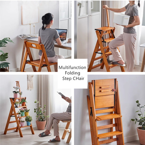 Multifunction Solid Wood Foldable Step Chair