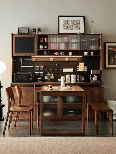 North America Black Walnut Wood Sideboard Cabinet with Rotating Desk