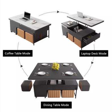 Modern Lifting Tabletop Coffee Table with 4 Stools
