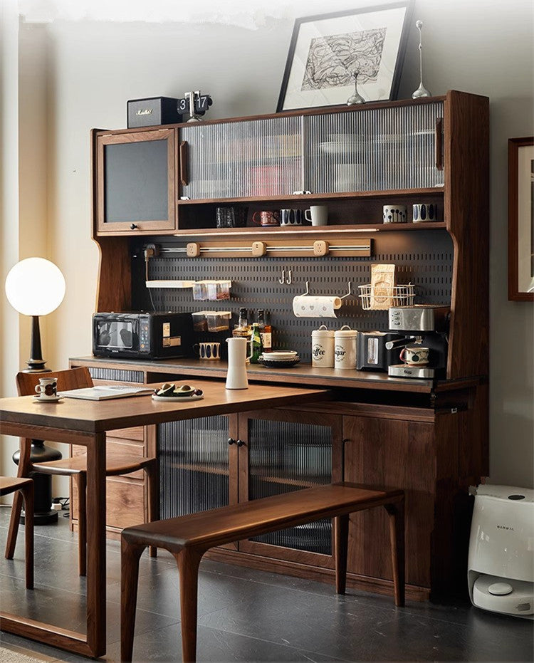 North America Black Walnut Wood Sideboard Cabinet with Rotating Desk ...