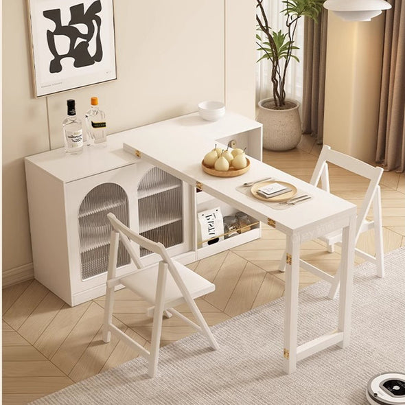 Folding and Expandable Multifunction Dining Table with Hidden Storage Design Cabinet