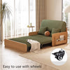 Japandi Log Style Pull Out Corduroy Fabric Sofa Bed with Rotating Armrest Tray and Storage