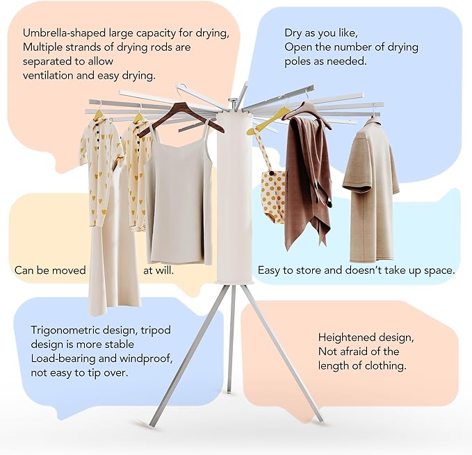 Retrackable Pole Rack 16 Poles Collapsible Retractable Foldable Clothing Drying Rack – SPS ...