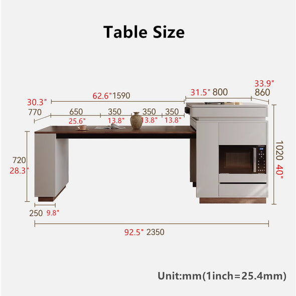 Multifunctional Extendable Kitchen Island Table with Sliding Countertop and  Ample Storage Cabinet
