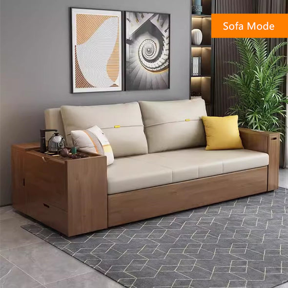 Multifunction Sofa Bed with Gongfu Tea Table Armrest and Underneath Storage