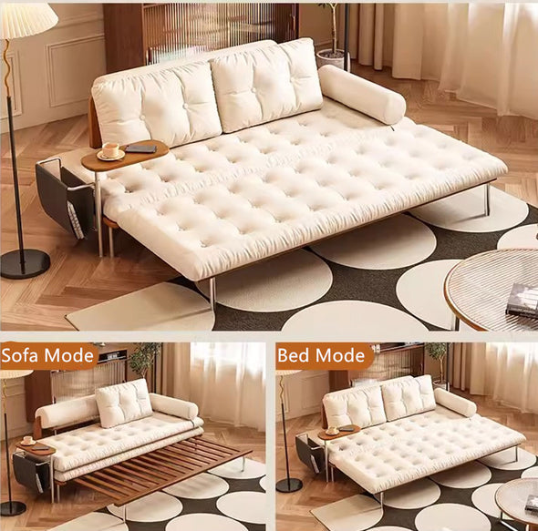 Nordic Minimalist Sofa Bed with Rotating Side Table