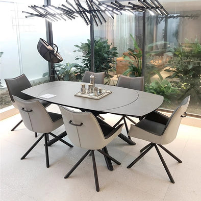 Rotating Extendable Rock Slab Top Dining Table