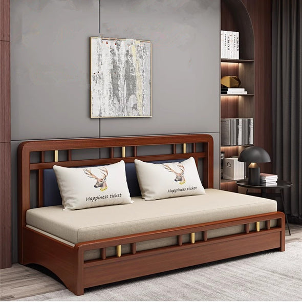 Solid Wood Frame Pull Out Sleeper Sofa Bed with Underneath Storage