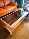 Solid Wood Rectangular Coffee Table with Tawny Tempered Glass Top and Storage