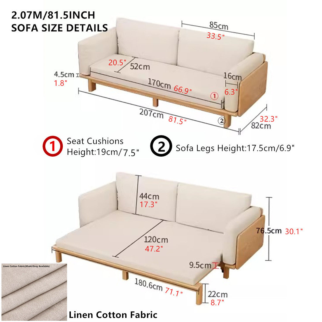 Japandi Movable Back Cushions Pull Out Sofa Bed – SPS FURNTIURE