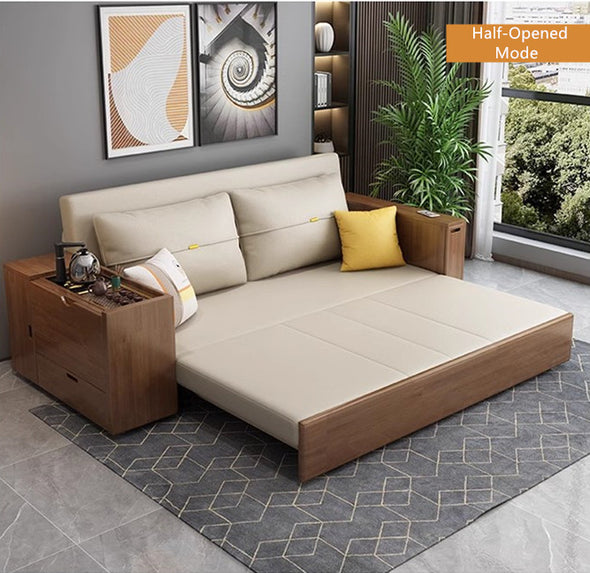 Multifunction Sofa Bed with Gongfu Tea Table Armrest and Underneath Storage