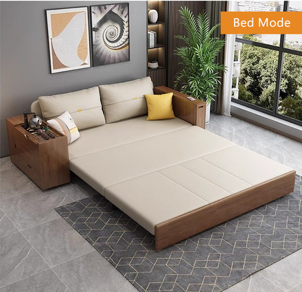 Multifunction Sofa Bed with Gongfu Tea Table Armrest and Underneath Storage