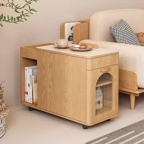 Multifunction End Table with Adjustable Tabletop and Universal Wheels