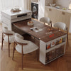 Multifunctional Extendable Kitchen Island Table with Sliding Countertop and  Ample Storage Cabinet