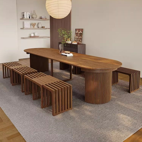 Modern Extendable Round Dining Table with Adjustable Tabletop Leaves