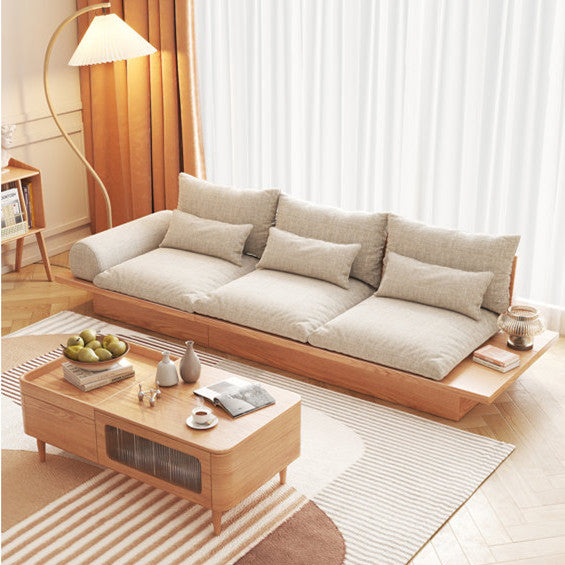 Japandi Solid Wood Sofa with Storage Underneath
