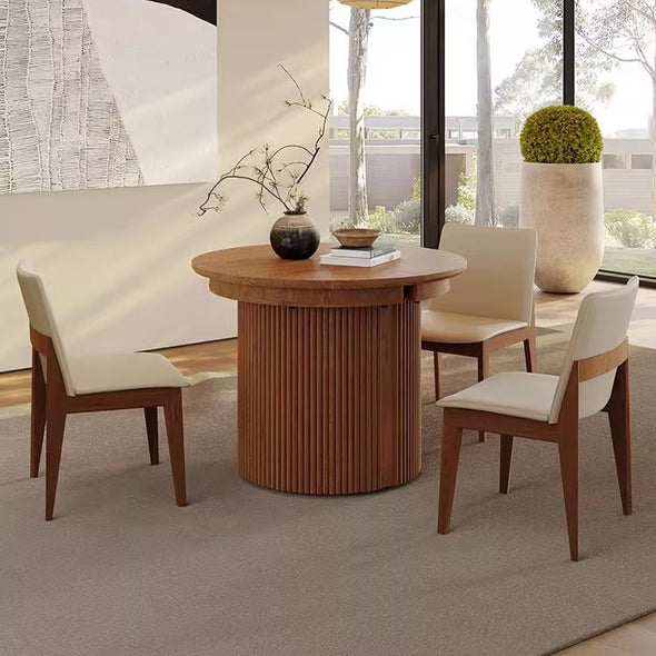 Modern Extendable Round Dining Table with Adjustable Tabletop Leaves