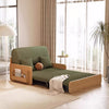 Japandi Log Style Pull Out Corduroy Fabric Sofa Bed with Rotating Armrest Tray and Storage