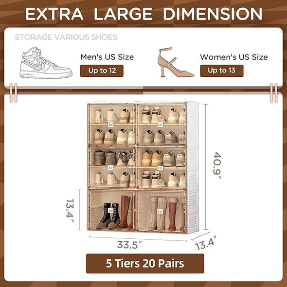 Portable Shoe Rack Organizer with Magnetic Clear Door for Closet Entryway