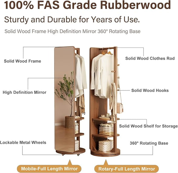 Full Body Mirror with Coat Rack