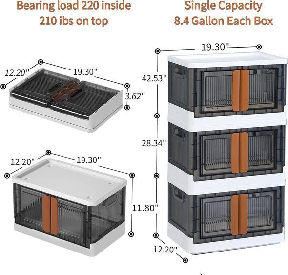 Stackable and Collapsible Storage Bins with Lids and Doors