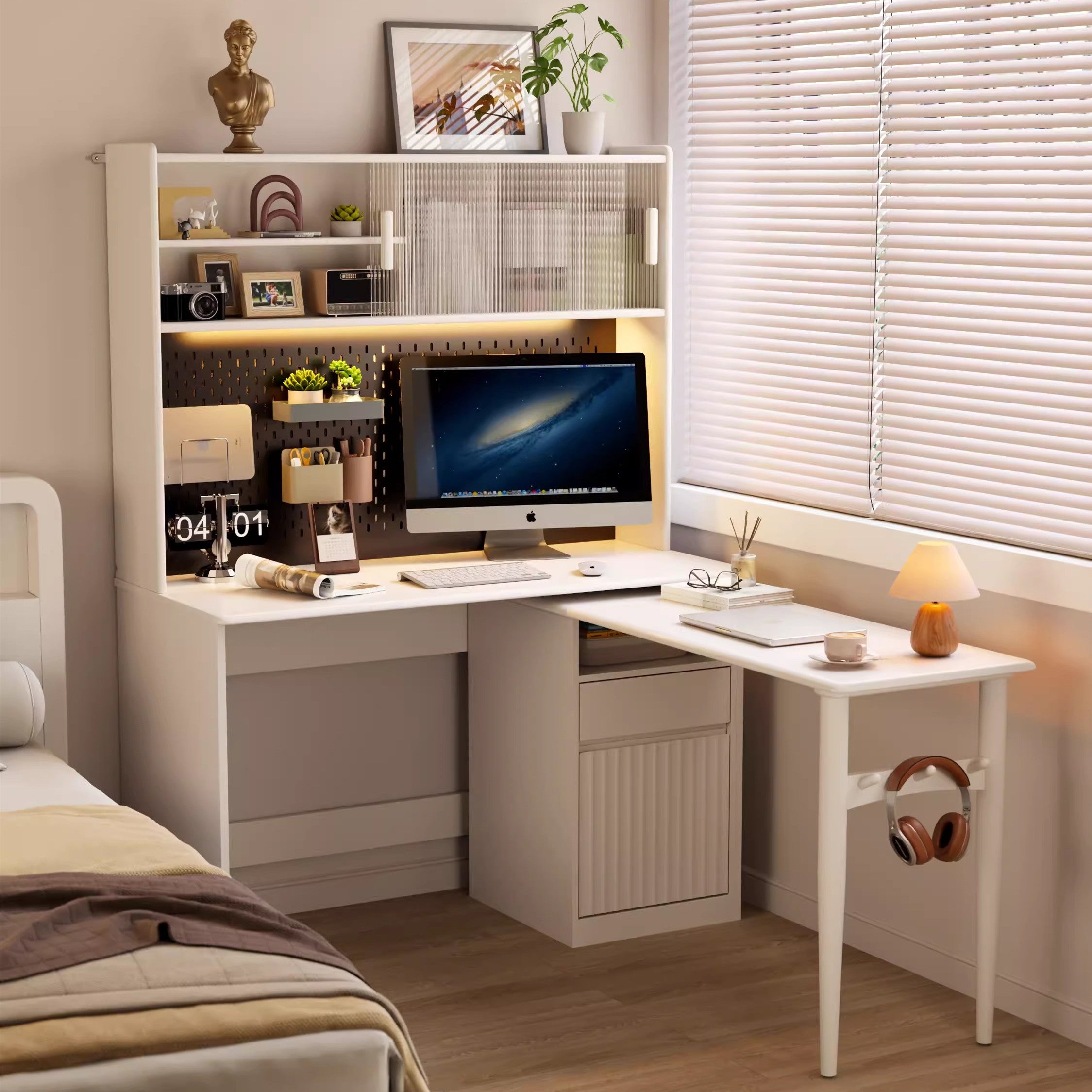 Space Saving Work Station with Pegboard and Rotating Desk – SPS FURNTIURE