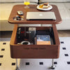 Liftable Solid Wood Coffee Table with Storage and Universal Wheels