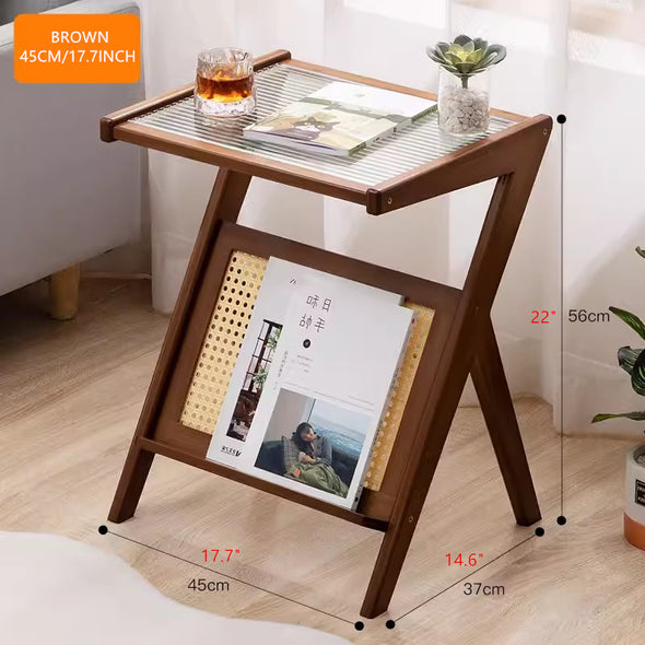 Bamboo Rattan End Table with Storage