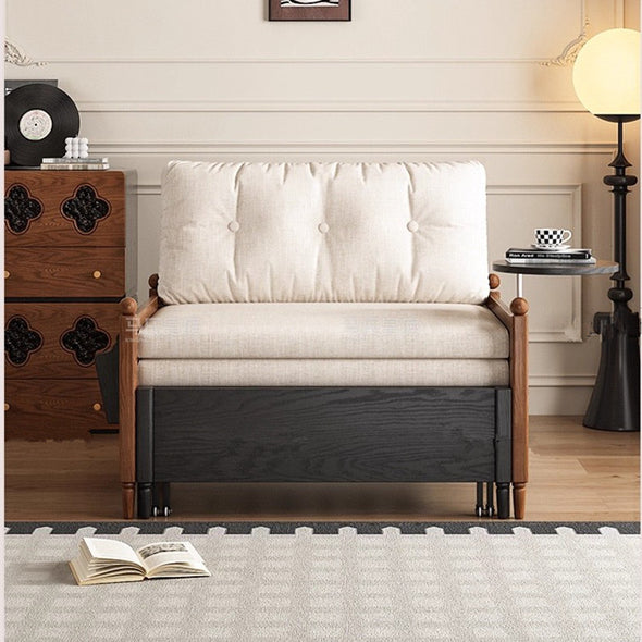 MARKSI Printed Fabric Sofa Bed with Rotating Armrest Table and Portable Storage Box