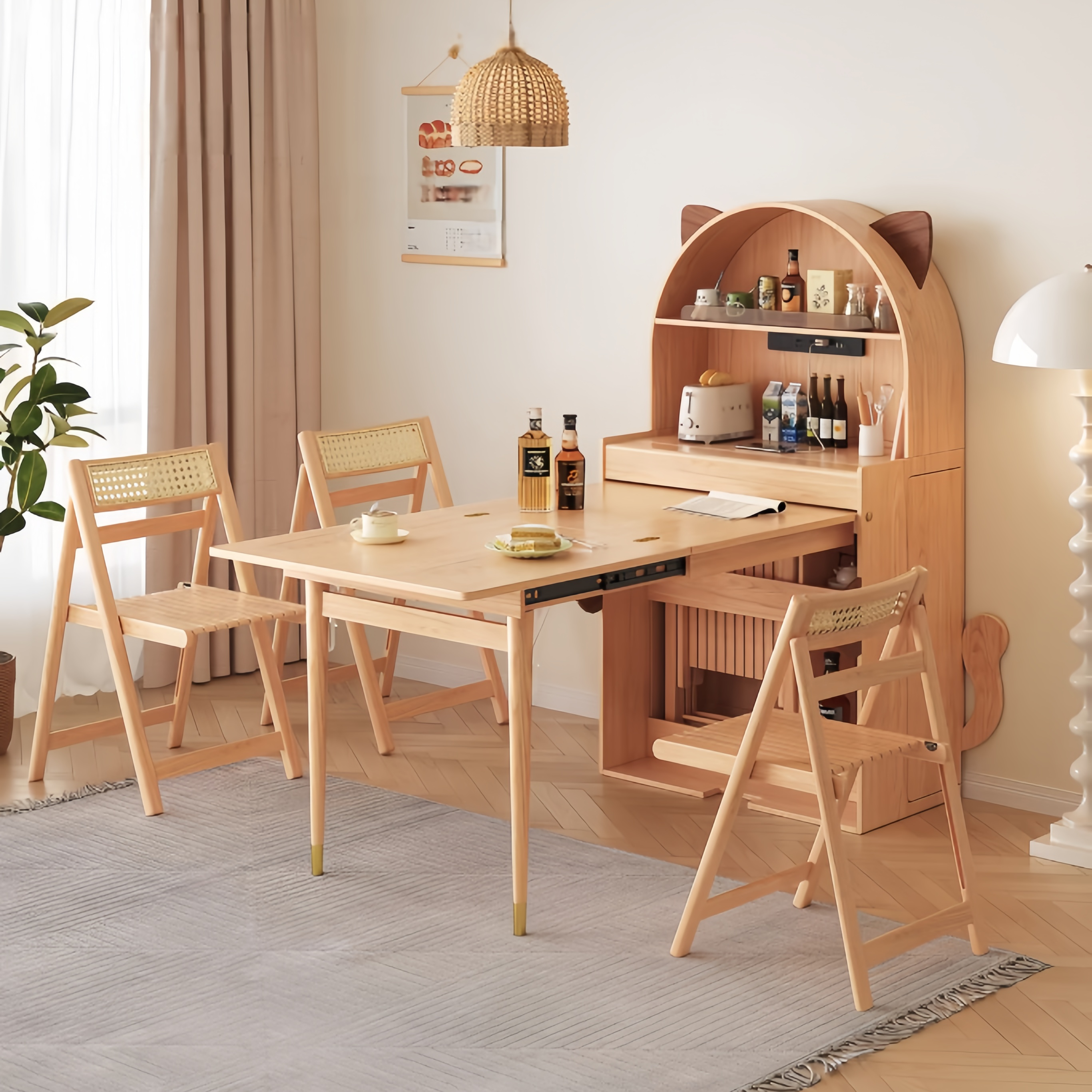 Cute Cat-Shaped Solid Wood Foldable Dining Table Cabinet with Chair St –  SPS FURNTIURE, image size:2732x2732