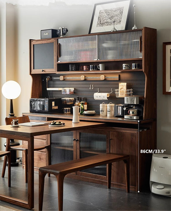 North America Black Walnut Wood Sideboard Cabinet with Rotating Desk