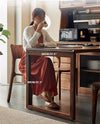 North America Black Walnut Wood Sideboard Cabinet with Rotating Desk