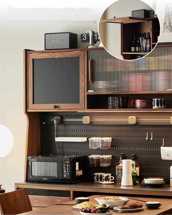 North America Black Walnut Wood Sideboard Cabinet with Rotating Desk
